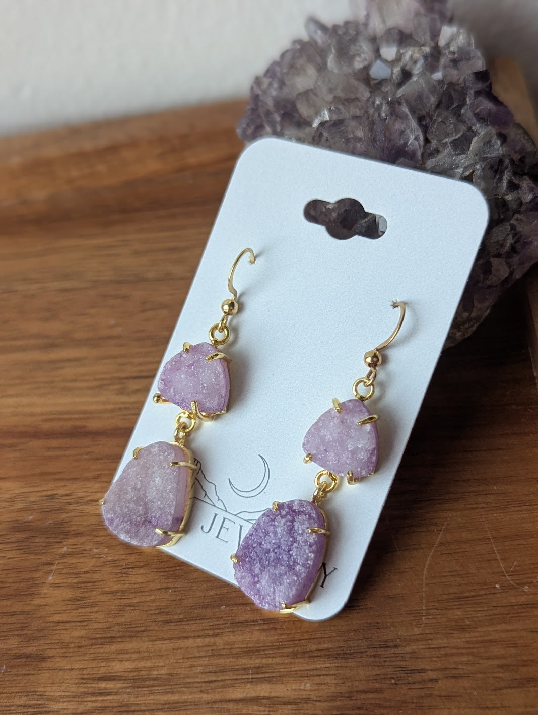 Purple Sugar Druzy Gold Earrings