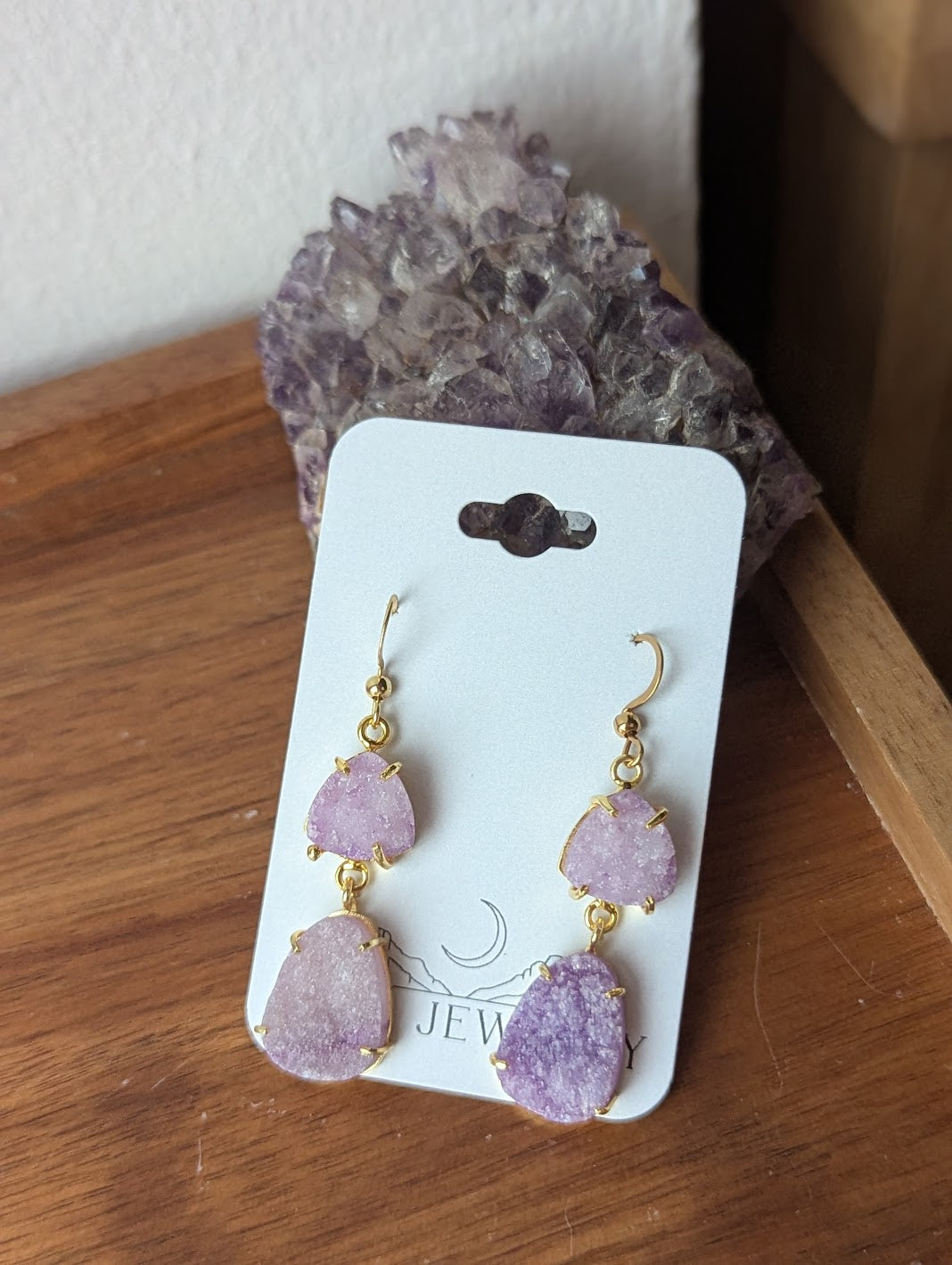 Purple Sugar Druzy Gold Earrings