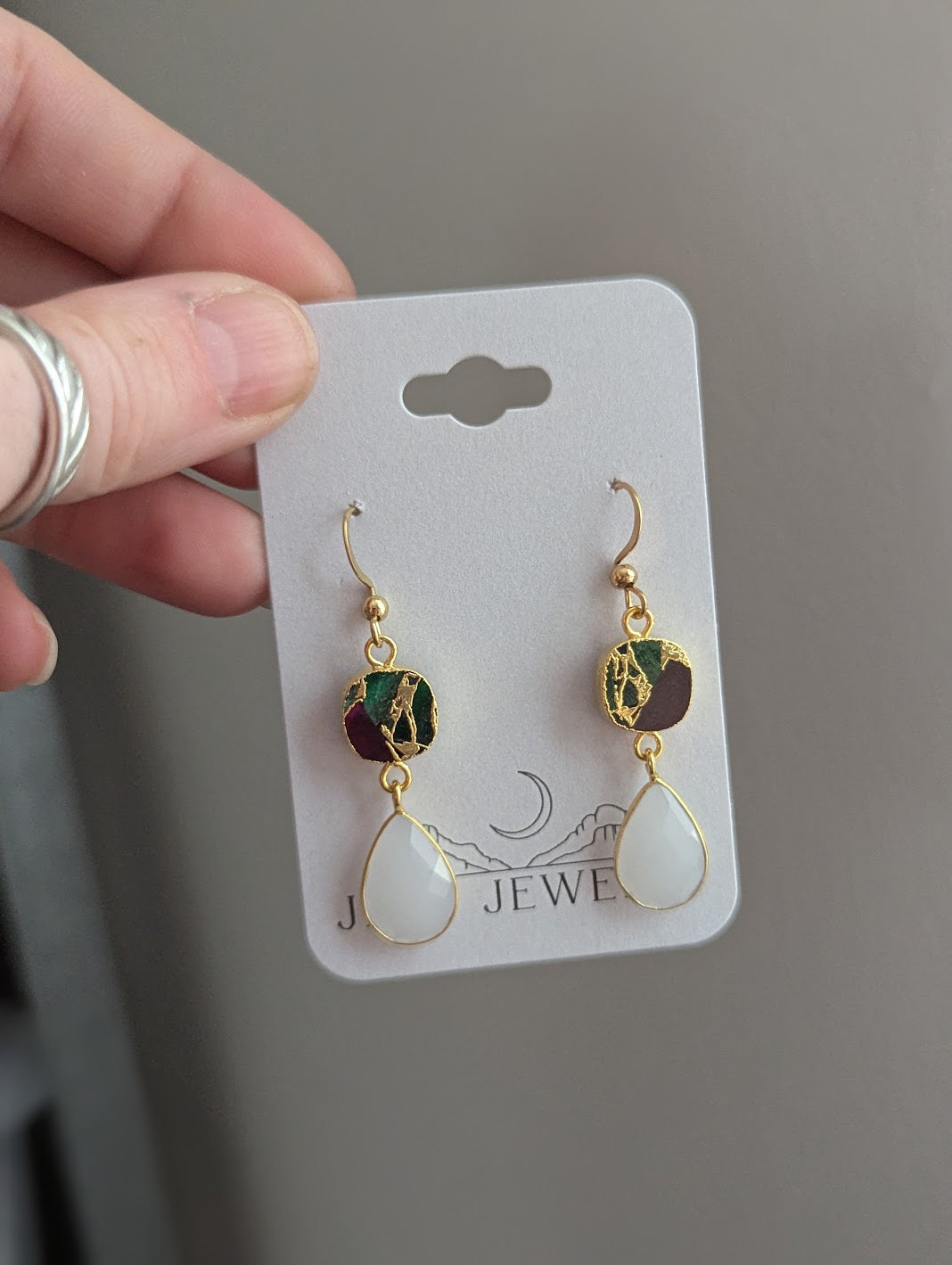 Multi Color Mosaic and White Crystal Duo Earrings