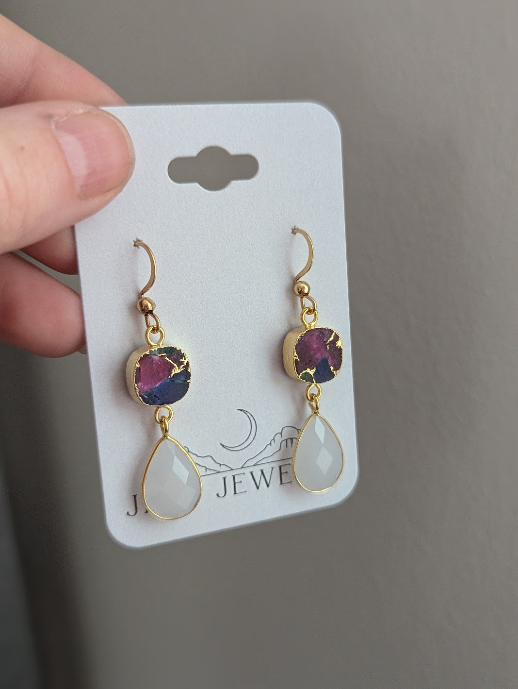 Multi Color Mosaic and White Crystal Duo Earrings