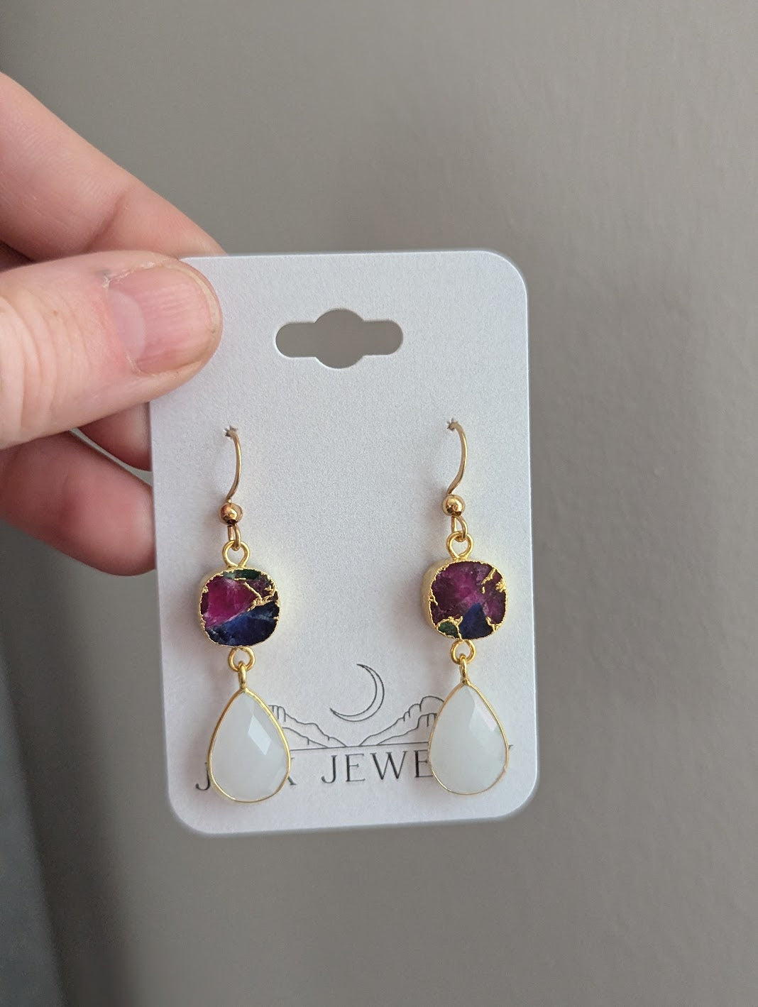 Multi Color Mosaic and White Crystal Duo Earrings