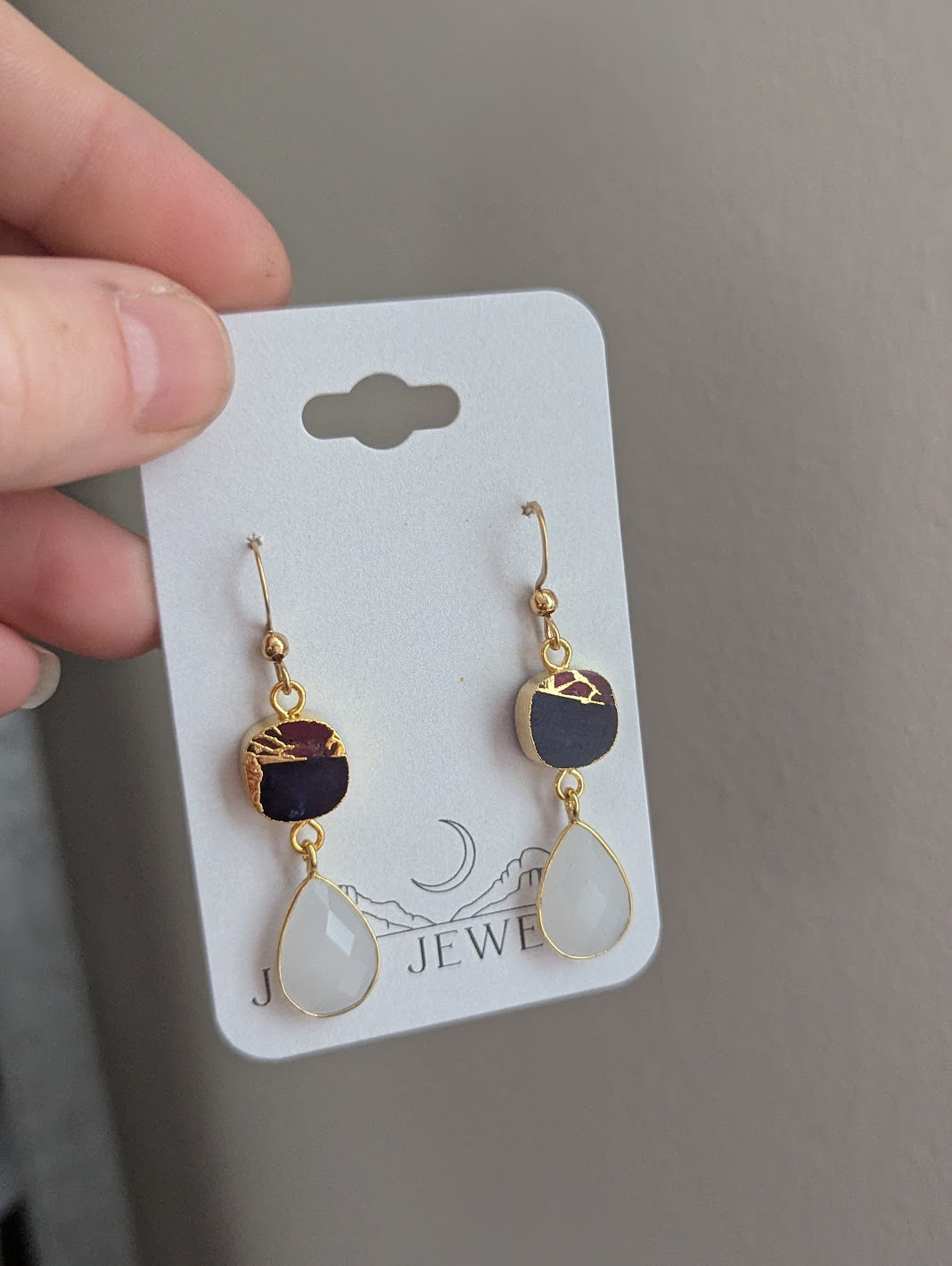 Multi Color Mosaic and White Crystal Duo Earrings