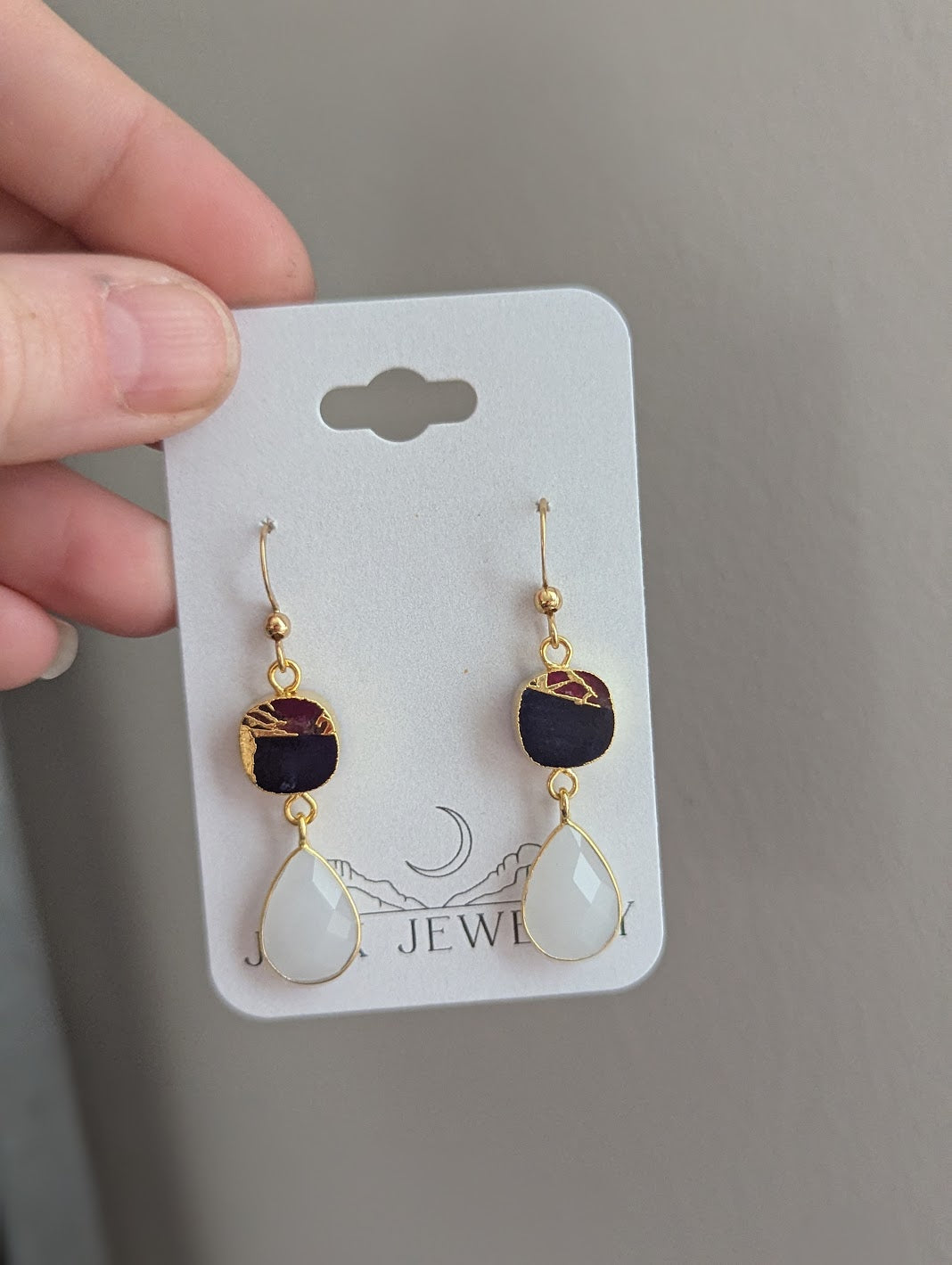 Multi Color Mosaic and White Crystal Duo Earrings