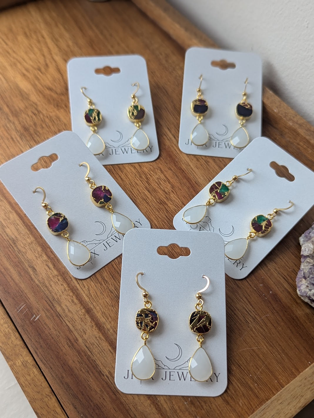 Multi Color Mosaic and White Crystal Duo Earrings