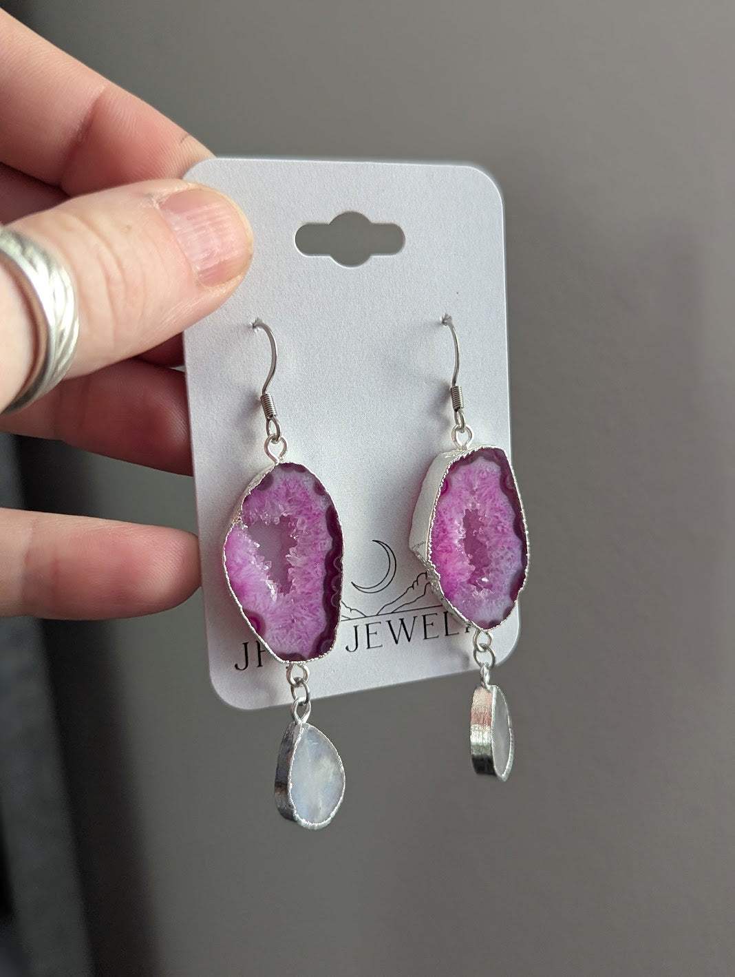 Agate and Moonstone Silver Earrings