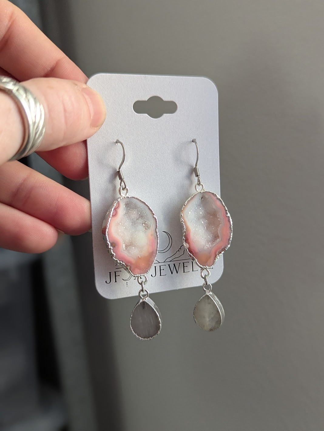 Agate and Moonstone Silver Earrings