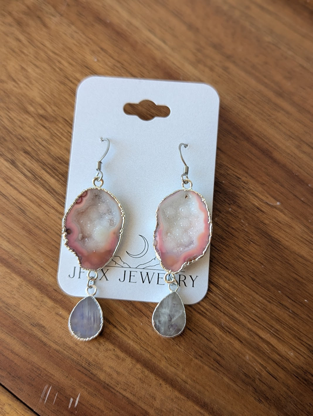 Agate and Moonstone Silver Earrings
