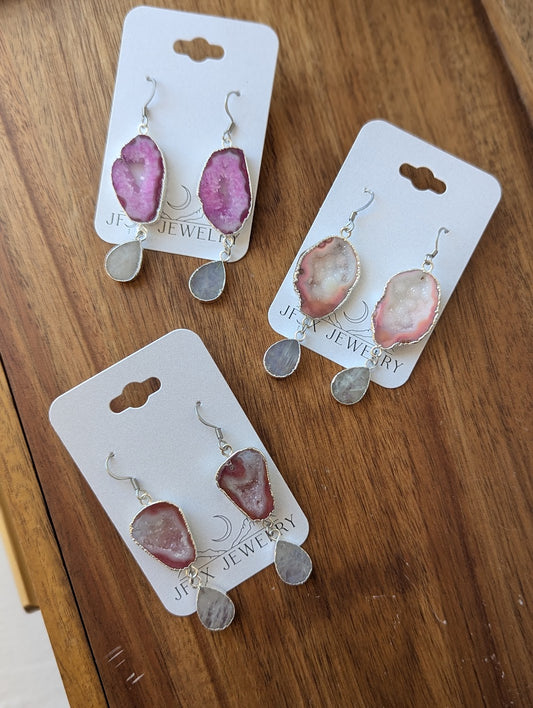 Agate and Moonstone Silver Earrings