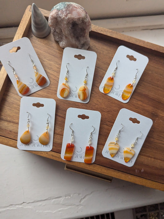 Orange Carnelian Agate Silver Earrings (Various Options Available)