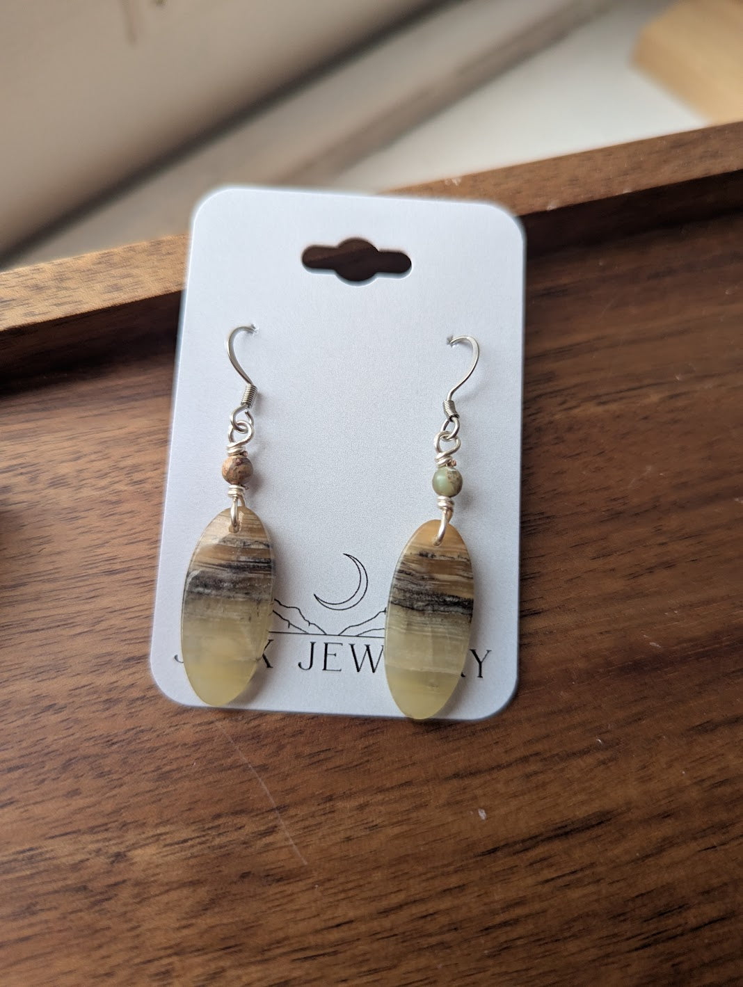Green Banded Calcite Oval Silver Earrings (Various Options Available)