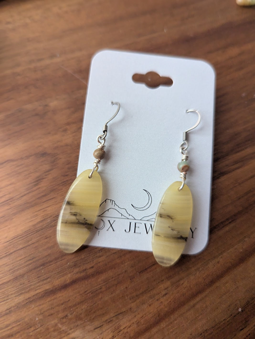 Green Banded Calcite Oval Silver Earrings (Various Options Available)