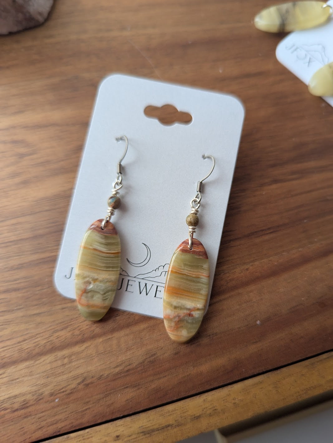 Green Banded Calcite Oval Silver Earrings (Various Options Available)