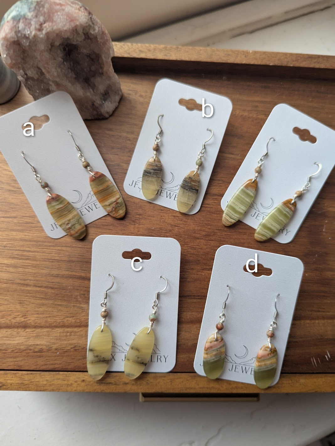 Green Banded Calcite Oval Silver Earrings (Various Options Available)