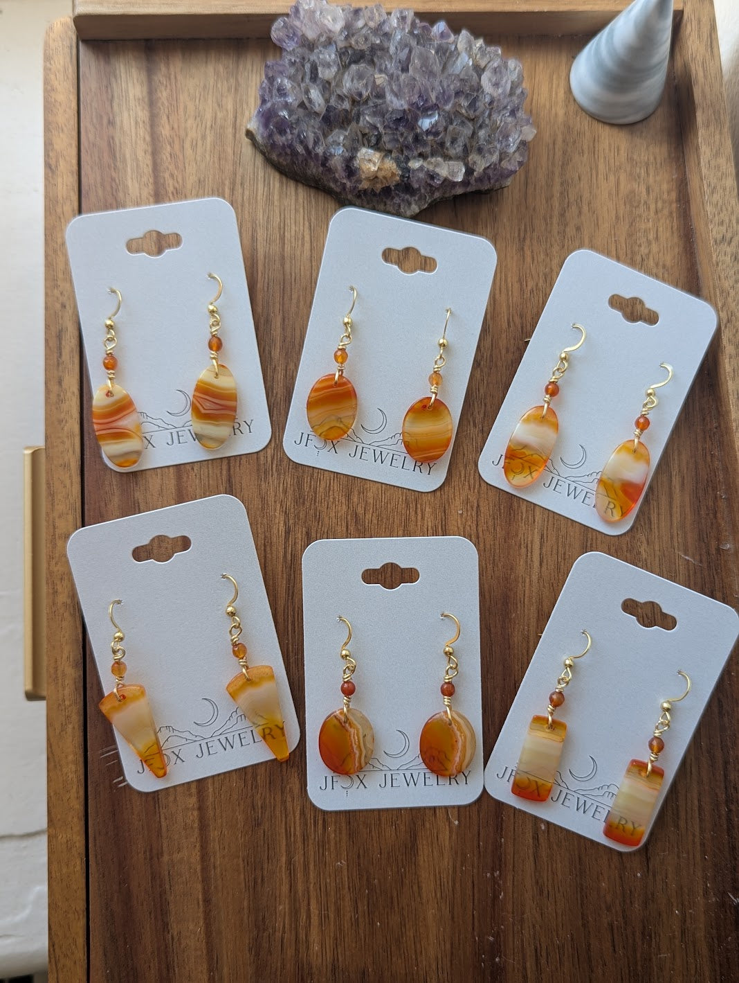 Orange Carnelian Agate Gold Earrings (Various Options Available)