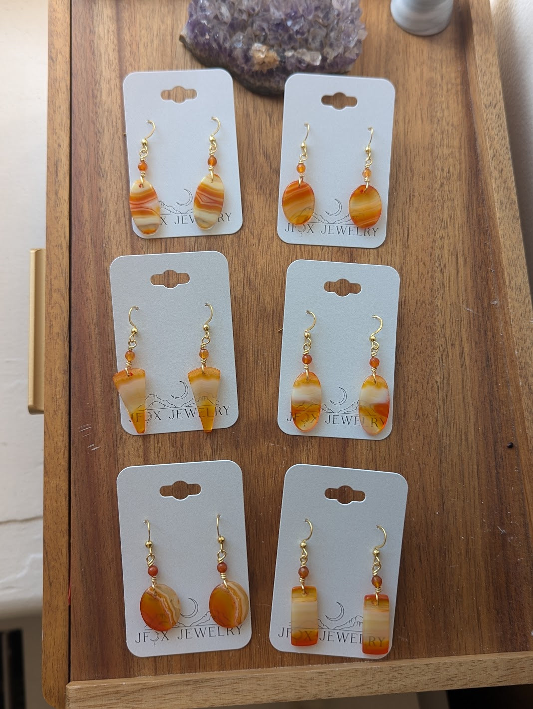 Orange Carnelian Agate Gold Earrings (Various Options Available)