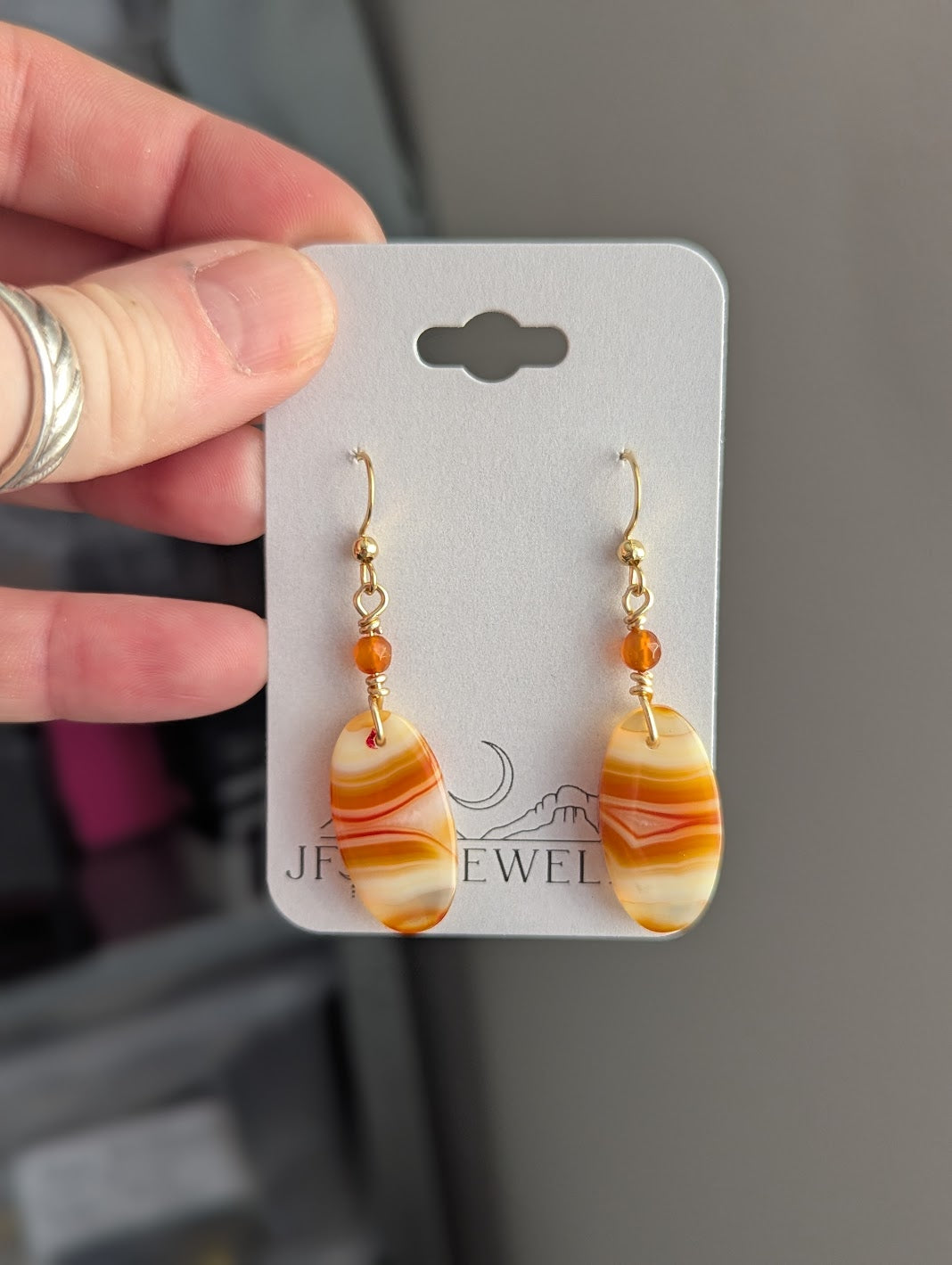 Orange Carnelian Agate Gold Earrings (Various Options Available)