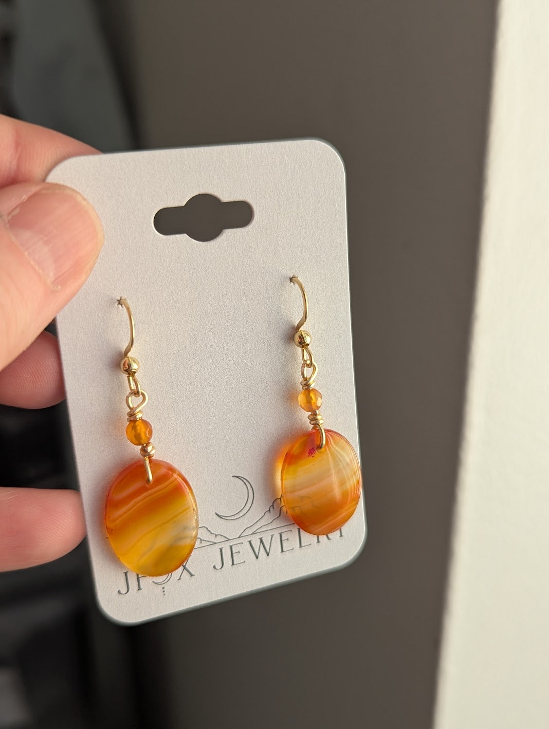 Orange Carnelian Agate Gold Earrings (Various Options Available)