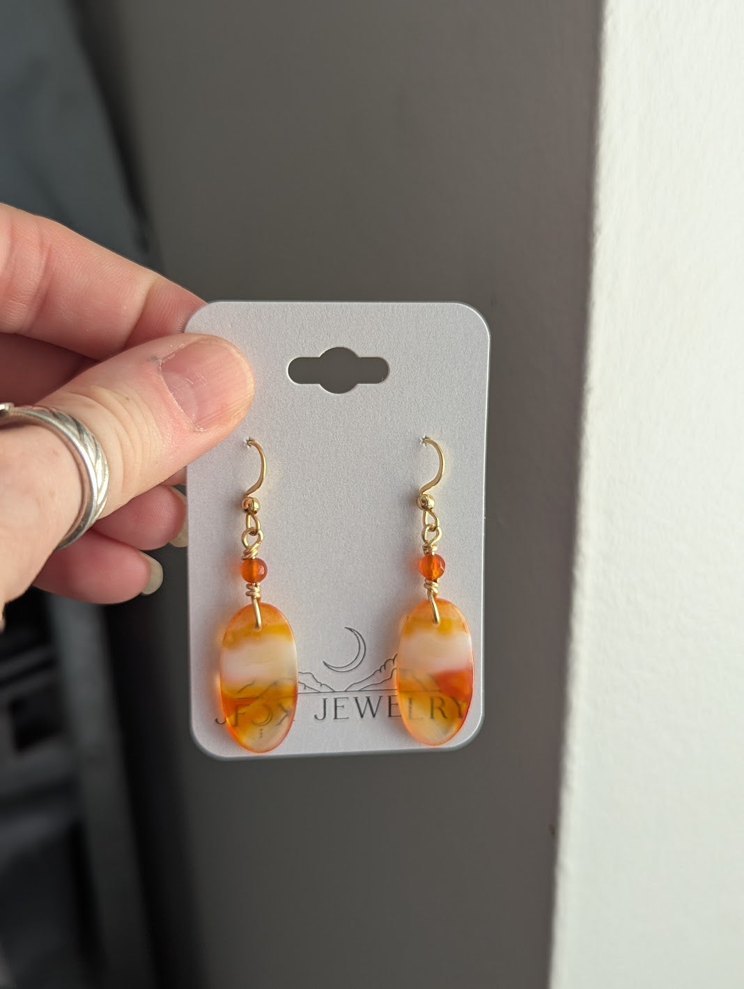 Orange Carnelian Agate Gold Earrings (Various Options Available)