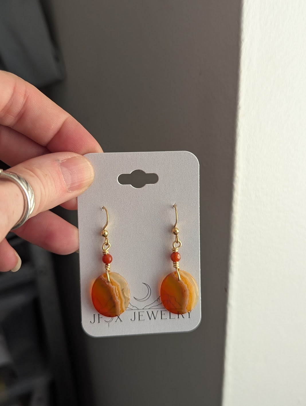 Orange Carnelian Agate Gold Earrings (Various Options Available)