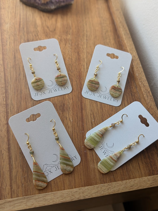 Green Banded Calcite Gold Earrings (Various Options Available)