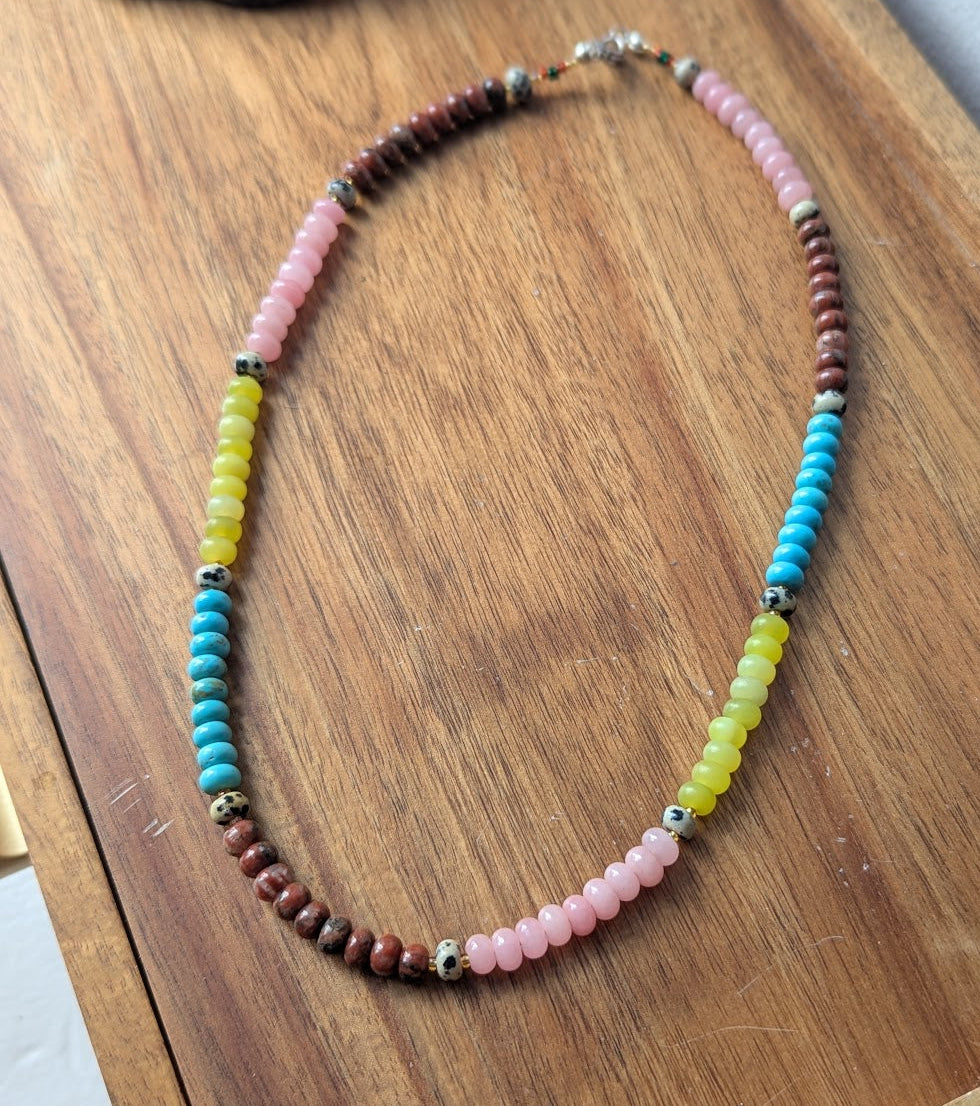 Mixed Gemstone Rondelle Beaded Necklace