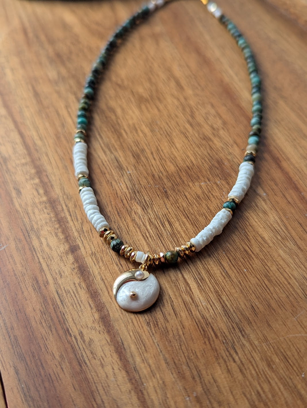 Yin Yang Heishi African Turquoise Beaded Necklace
