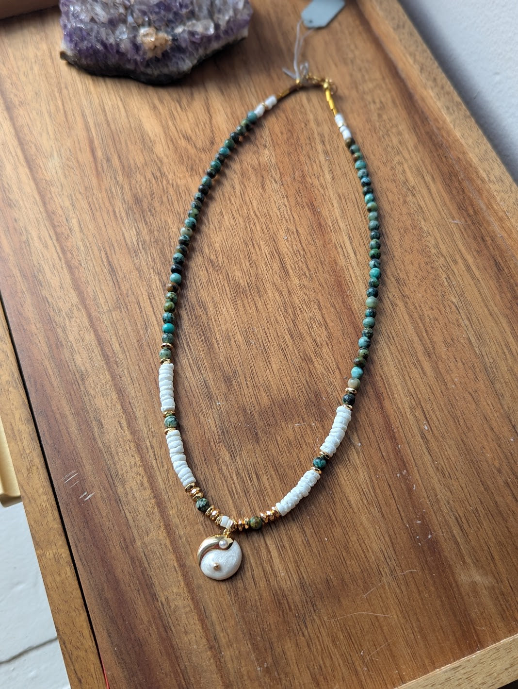 Yin Yang Heishi African Turquoise Beaded Necklace