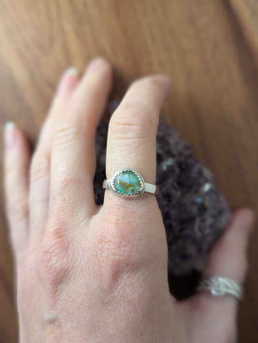 Faceted Aqua Peruvian Opal Sterling Silver Ring - Size 7