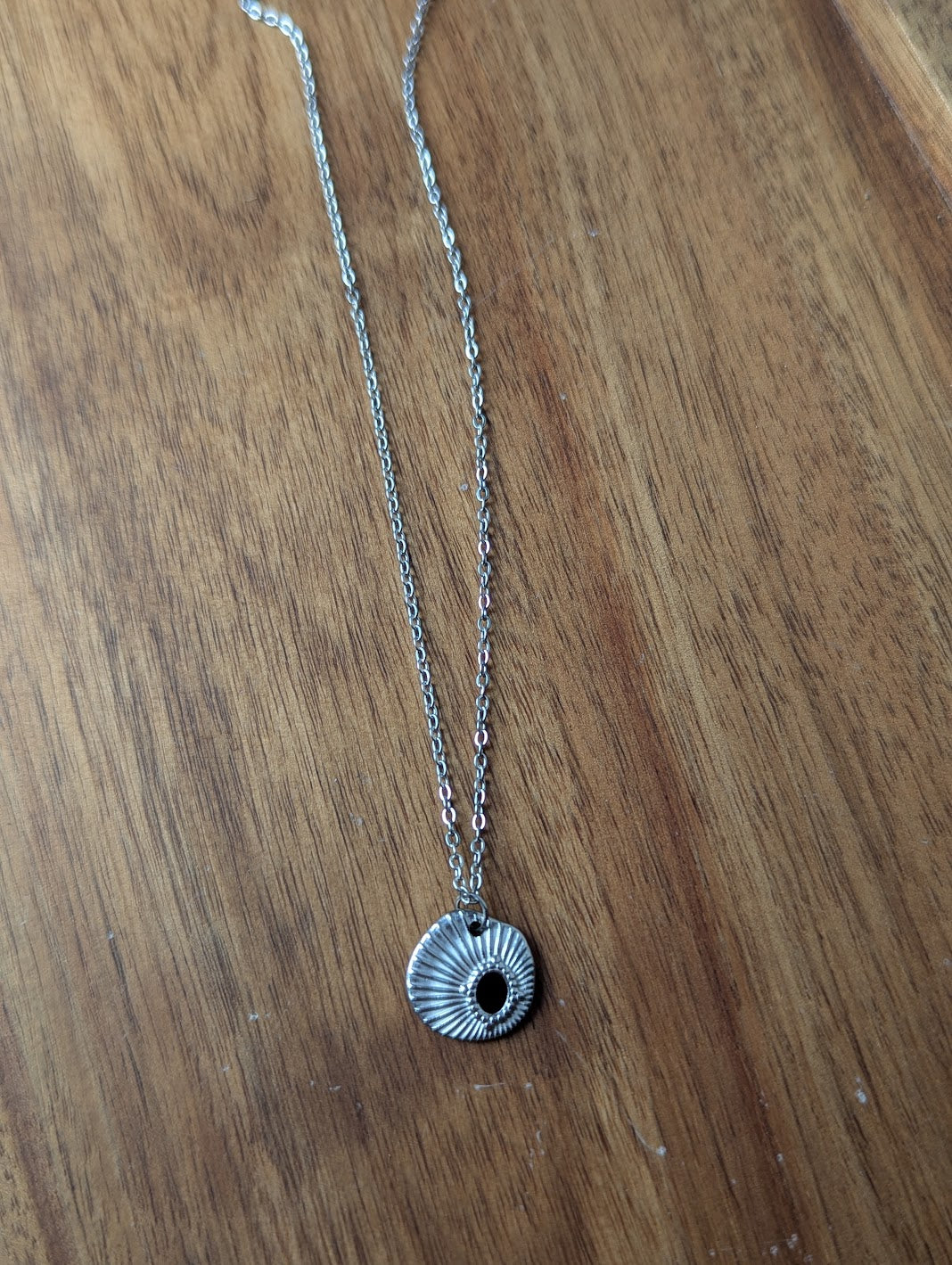 Silver and Black Enamel Sun Dial Necklace