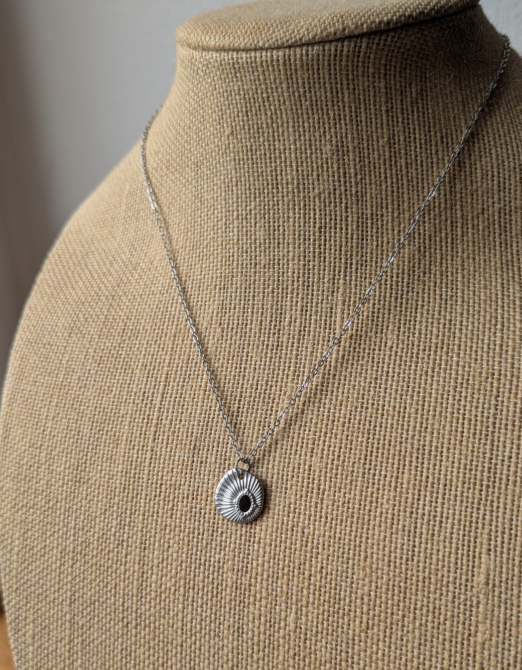 Silver and Black Enamel Sun Dial Necklace