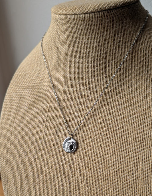 Silver and Black Enamel Sun Dial Necklace