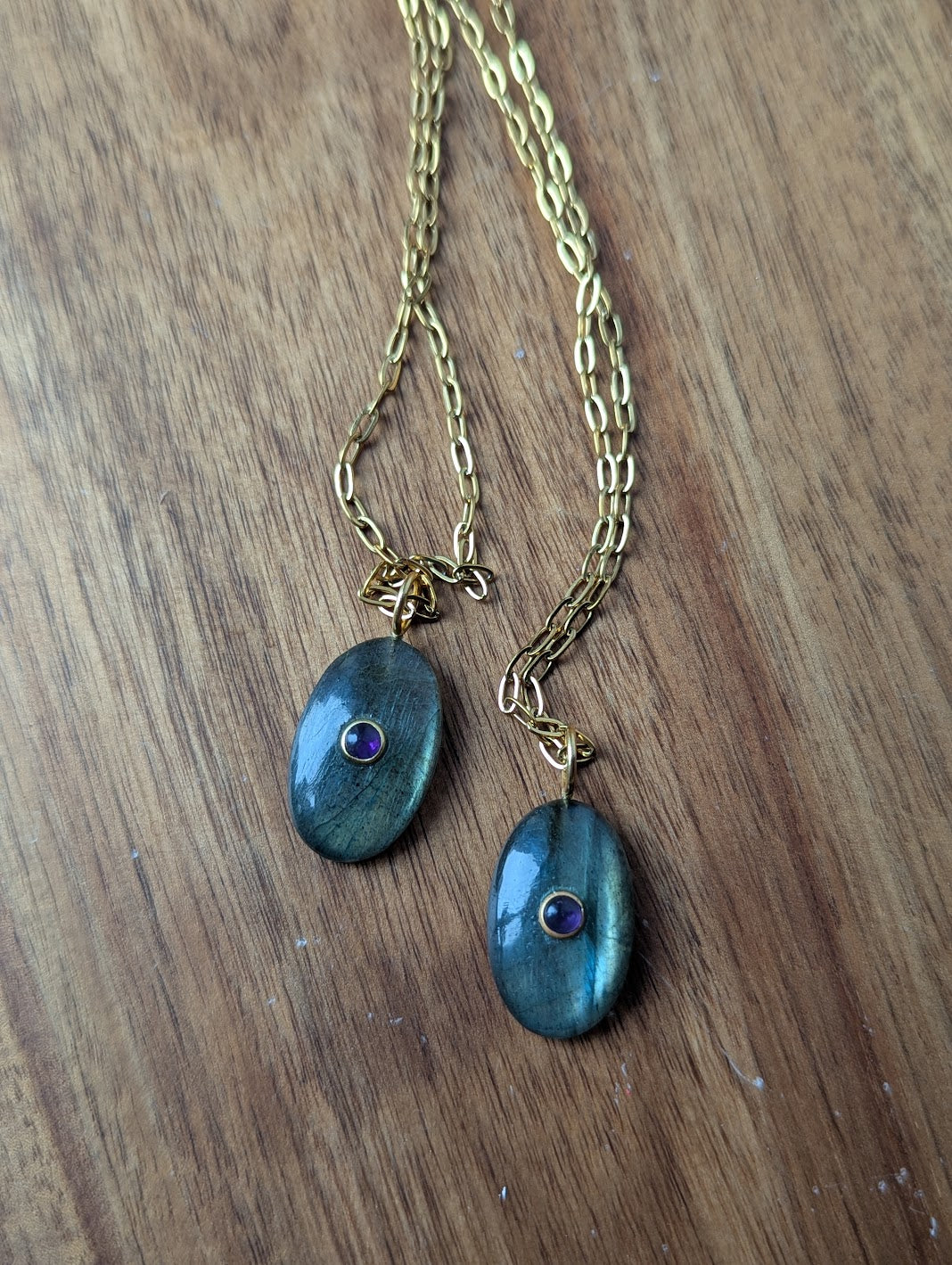 Labradorite and Amethyst Gold Necklace
