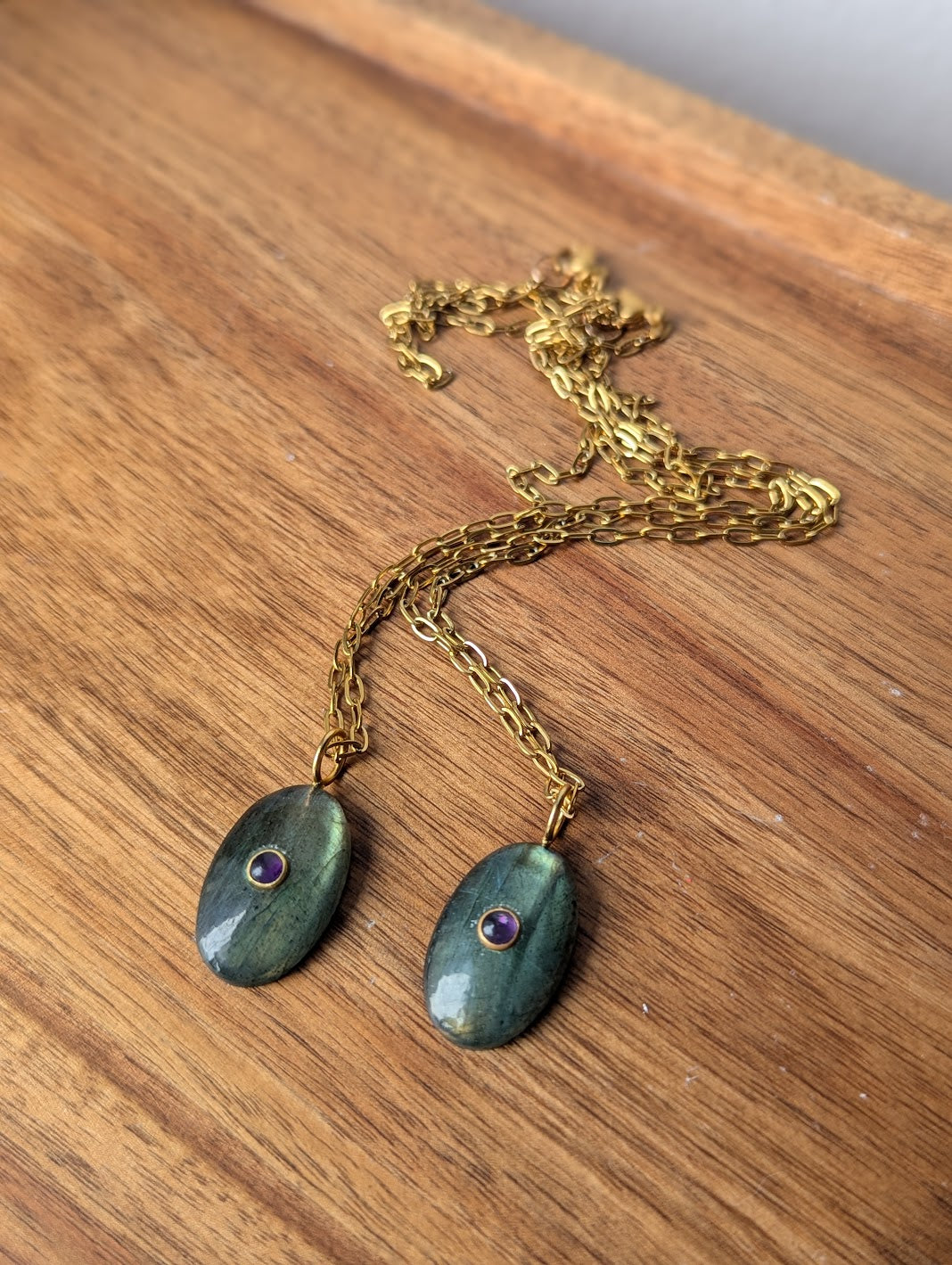 Labradorite and Amethyst Gold Necklace