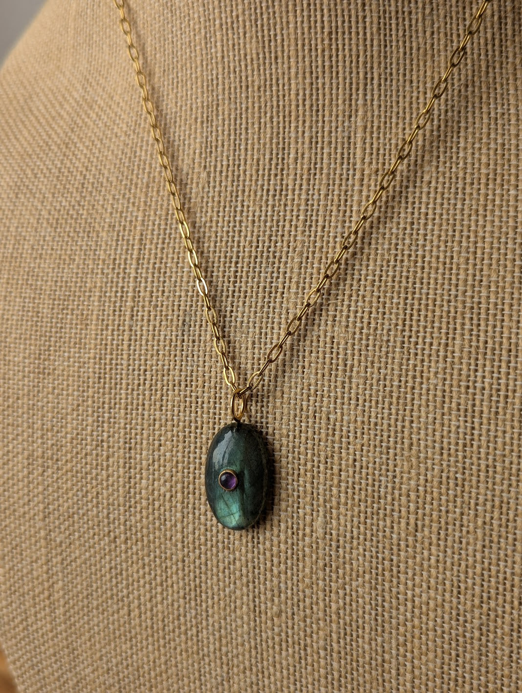 Labradorite and Amethyst Gold Necklace