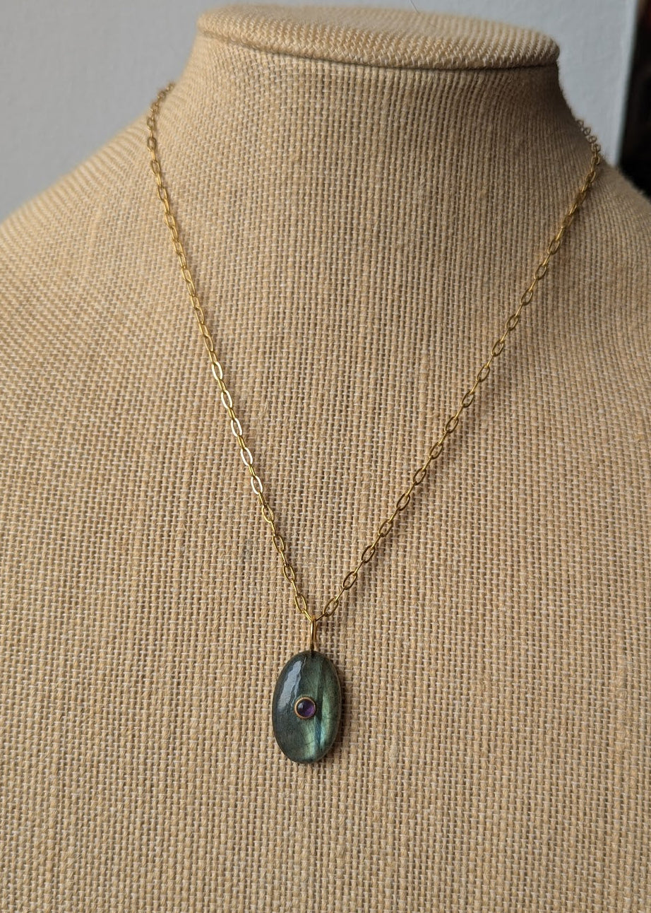 Labradorite and Amethyst Gold Necklace