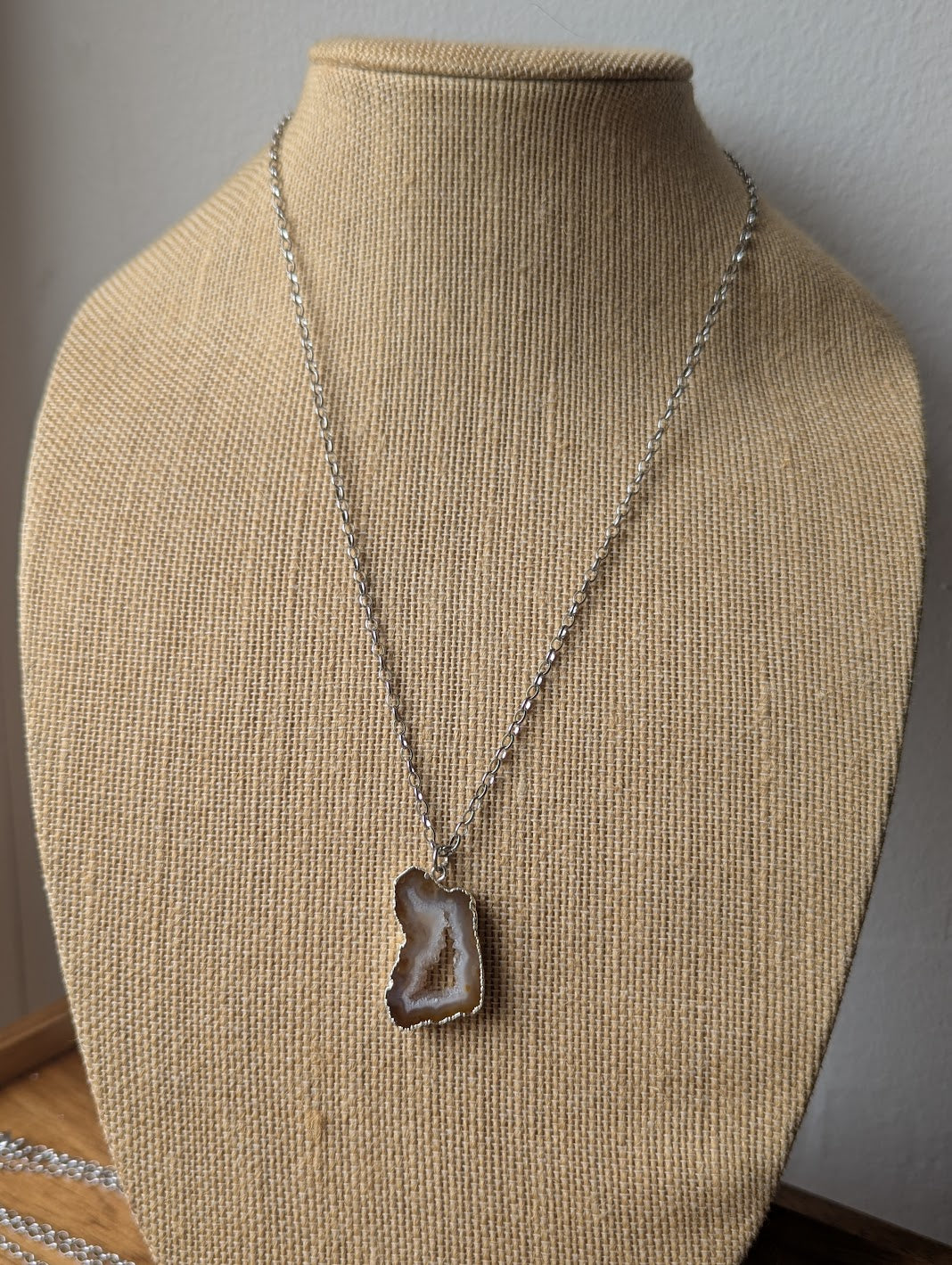 Natural Brown Agate Slice Silver Long Necklace (Various Options Available)
