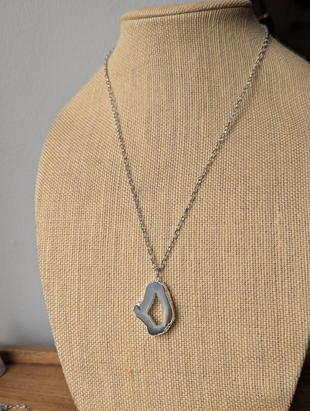 Natural Brown Agate Slice Silver Long Necklace (Various Options Available)