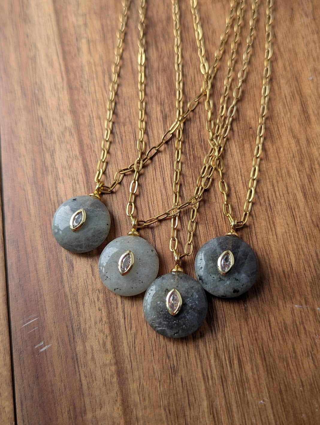 Labradorite and CZ Crystal Gold Necklace