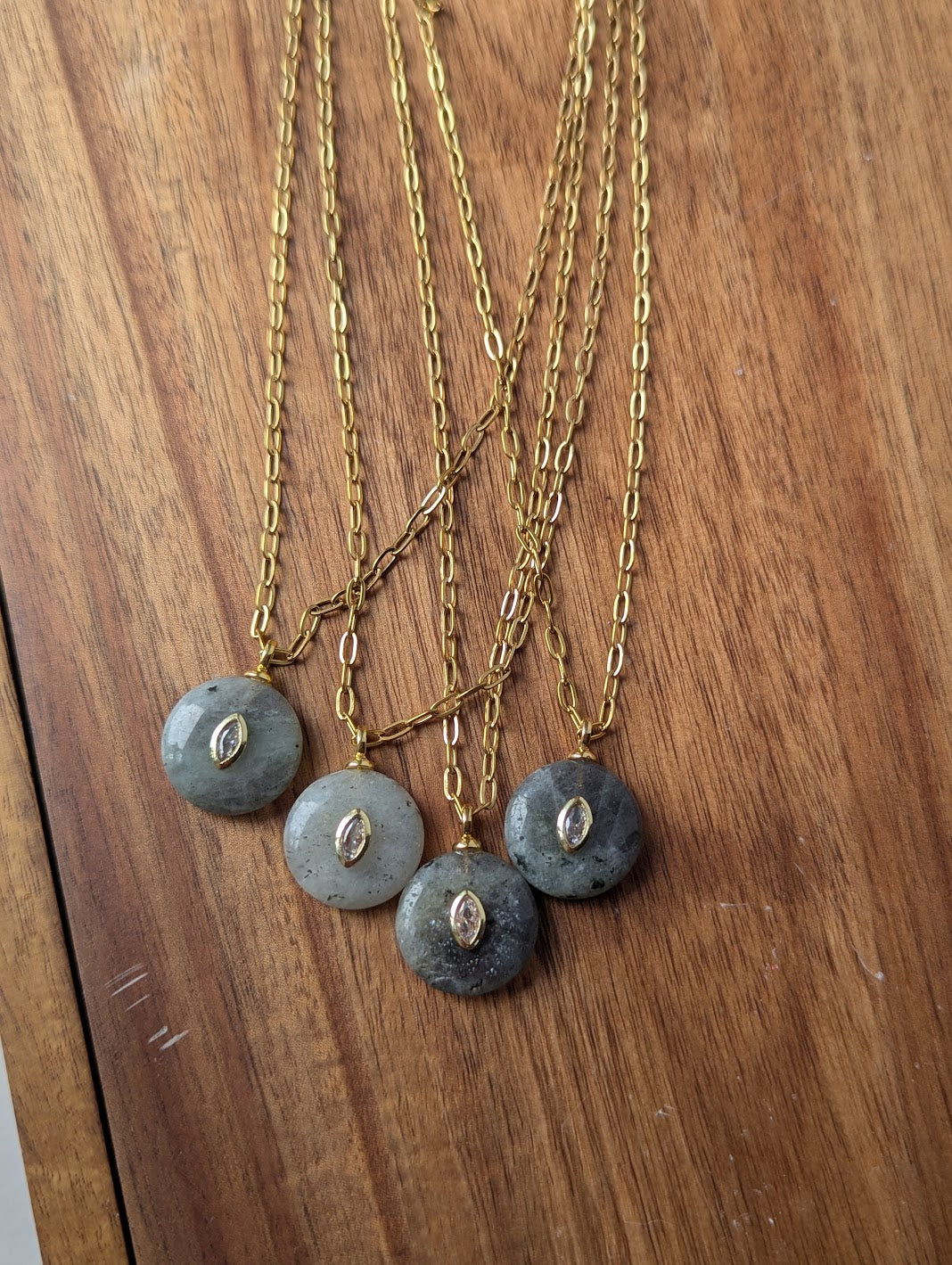 Labradorite and CZ Crystal Gold Necklace