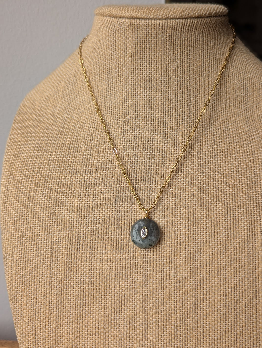 Labradorite and CZ Crystal Gold Necklace