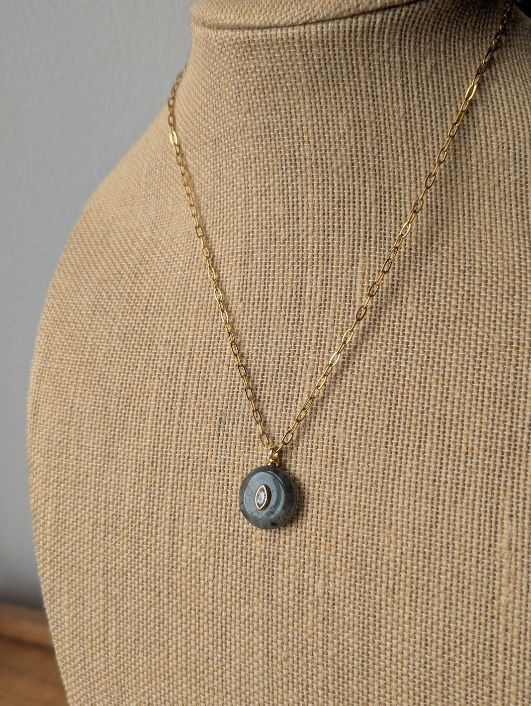 Labradorite and CZ Crystal Gold Necklace