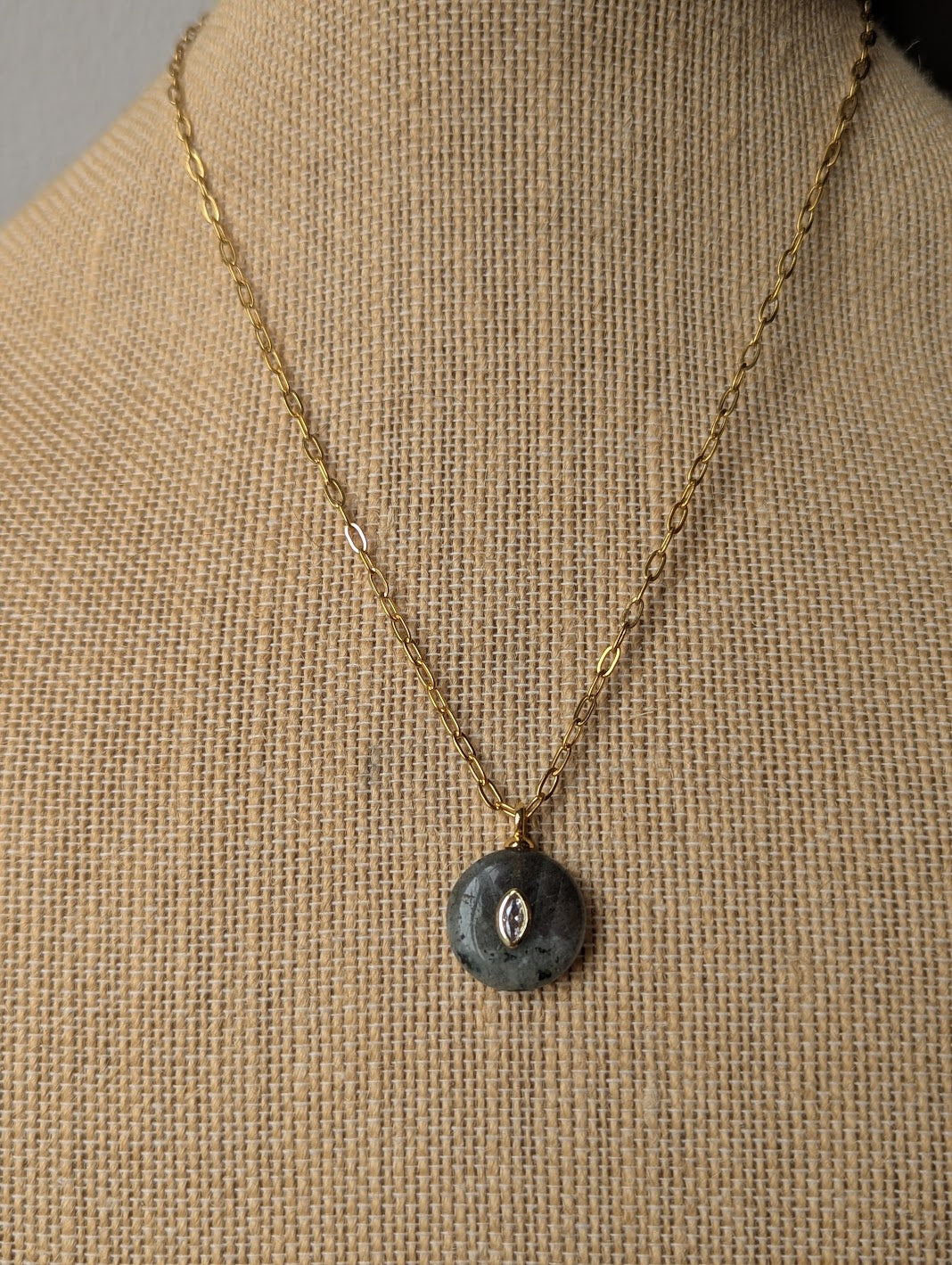 Labradorite and CZ Crystal Gold Necklace