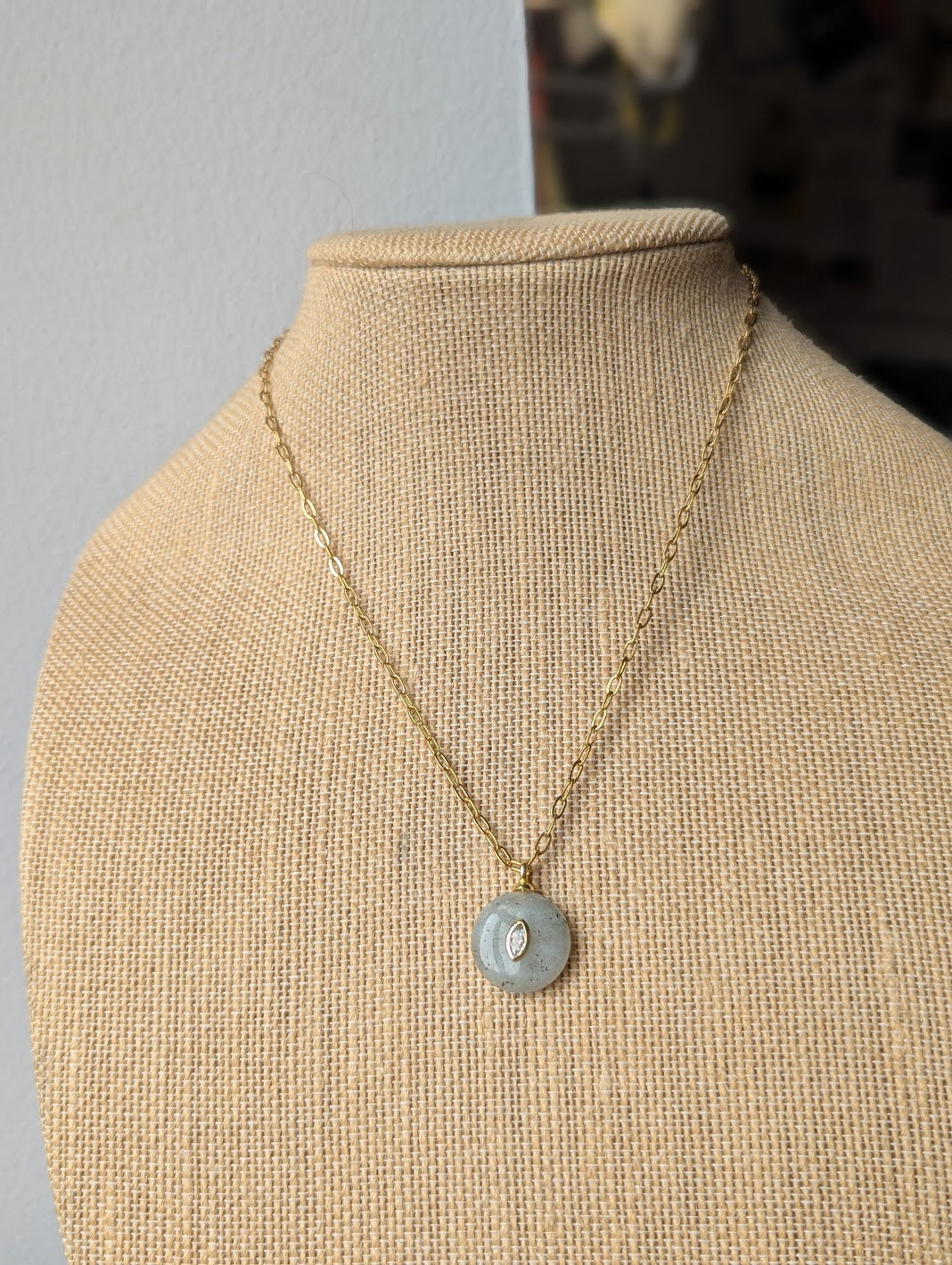 Labradorite and CZ Crystal Gold Necklace