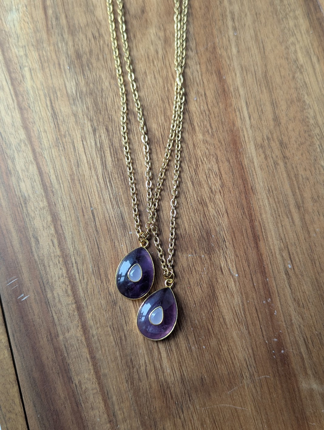 Aqua Chalcedony and Red Crystal Evil Eye Gold Paperclip Necklace