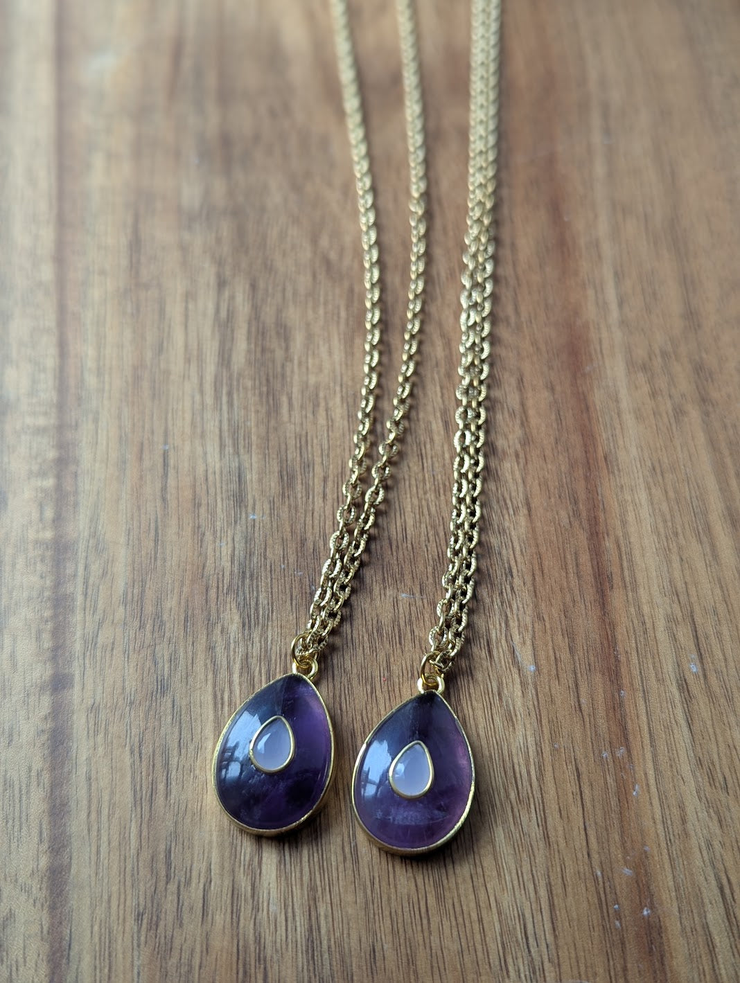 Aqua Chalcedony and Red Crystal Evil Eye Gold Paperclip Necklace