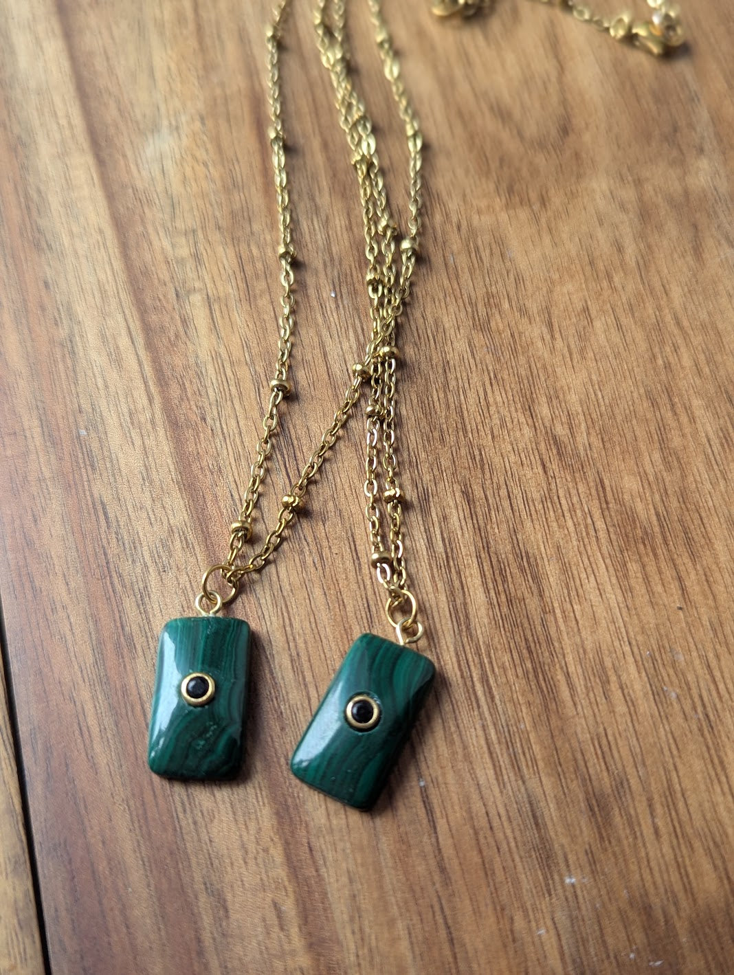 Malachite and Black Crystal Gold Necklace