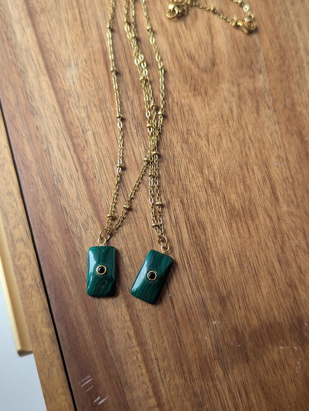Malachite and Black Crystal Gold Necklace