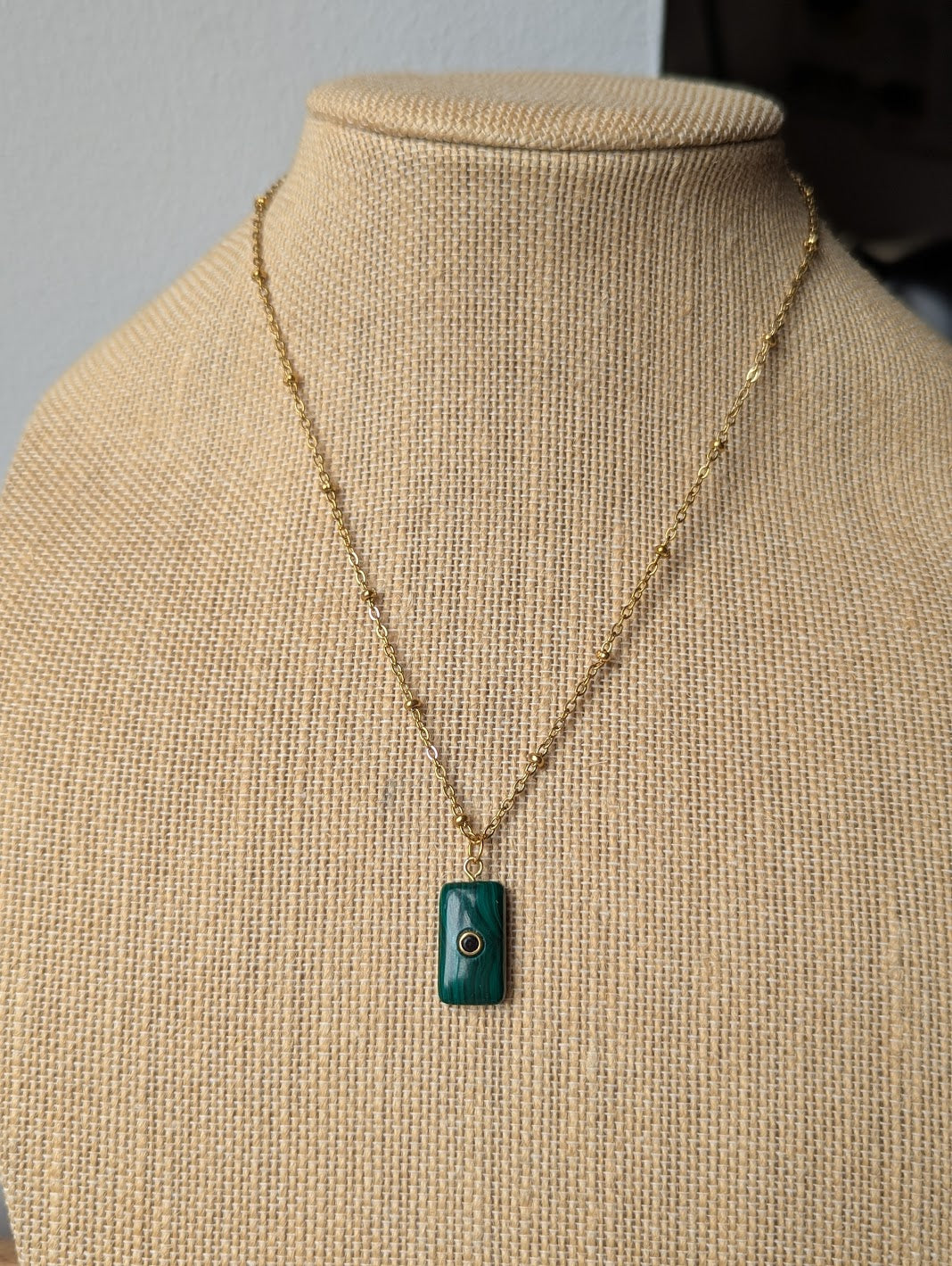 Malachite and Black Crystal Gold Necklace
