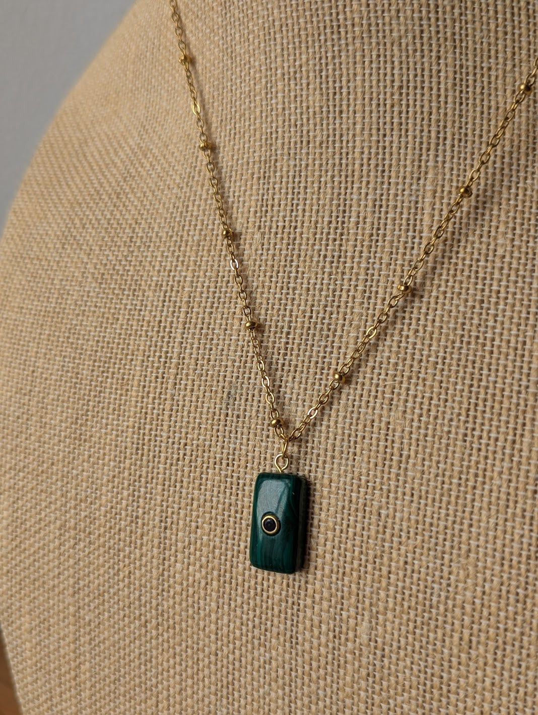 Malachite and Black Crystal Gold Necklace