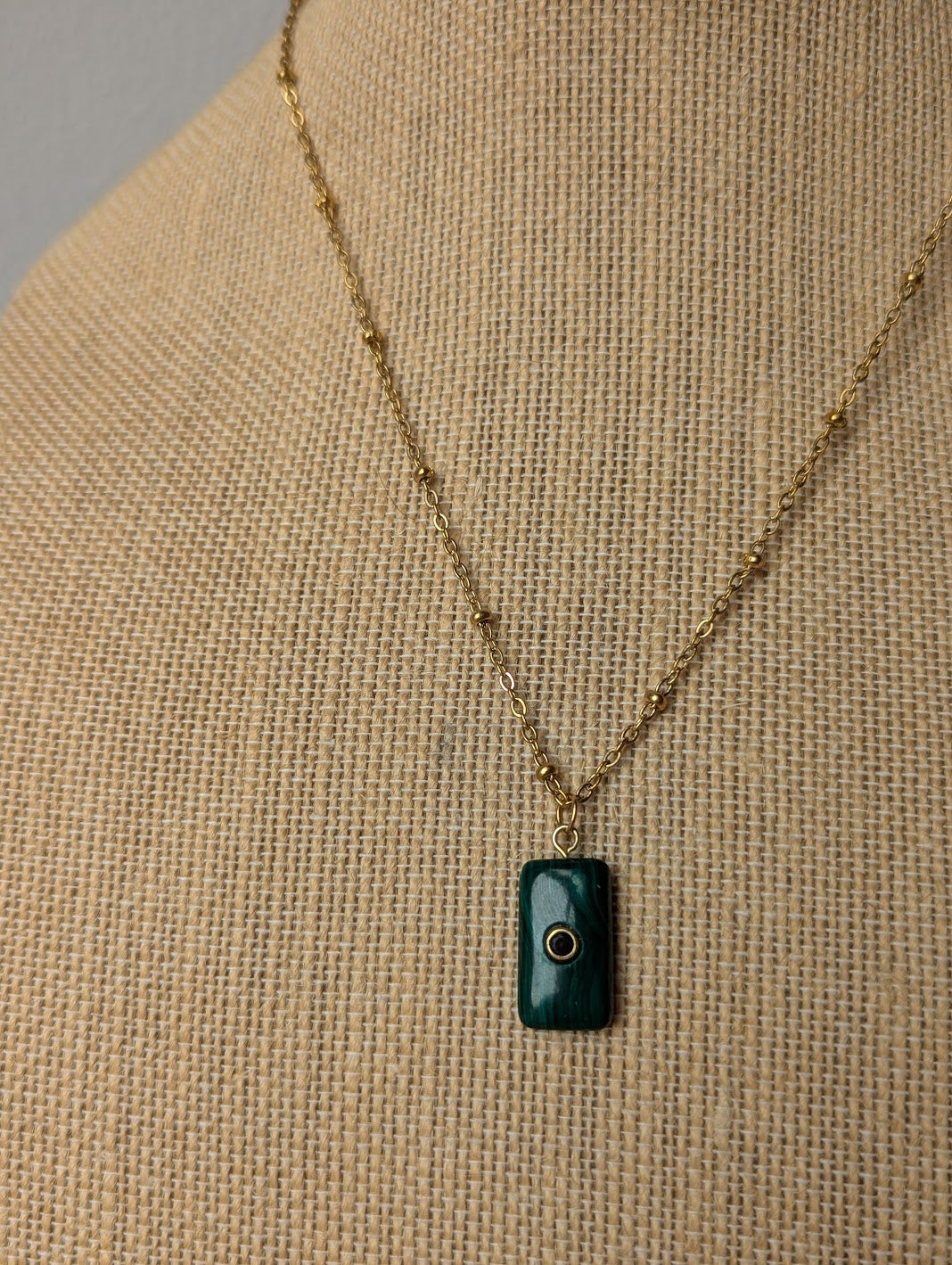 Malachite and Black Crystal Gold Necklace